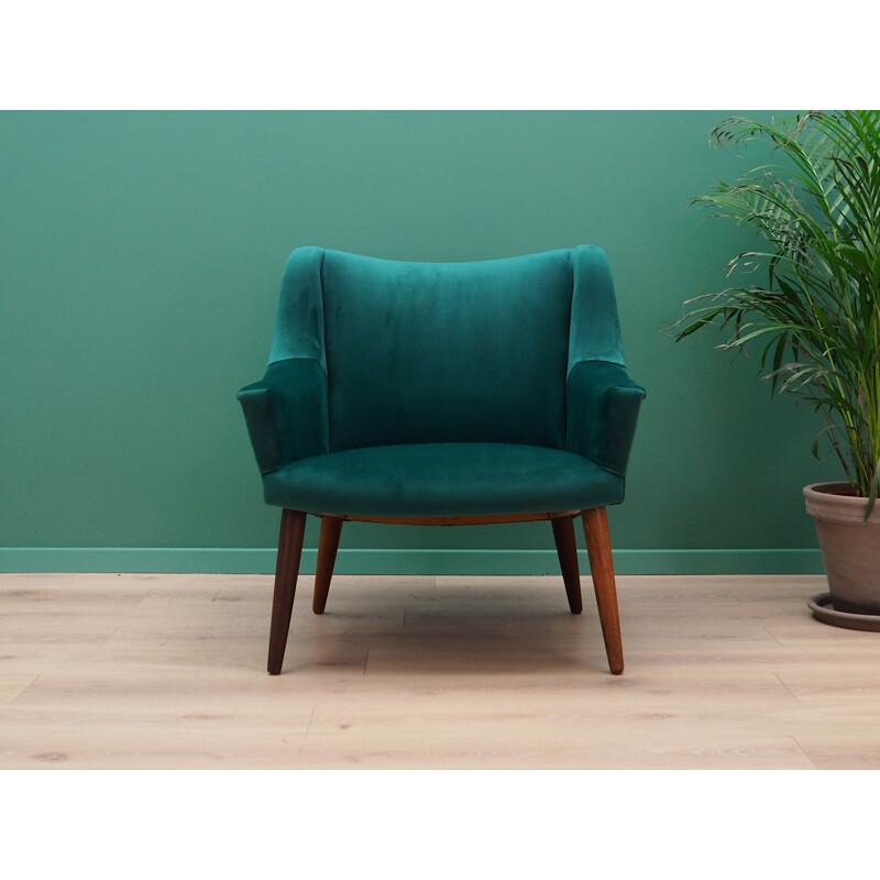 Vintage teak ang green velvet amrchair, Denmark, 1970s