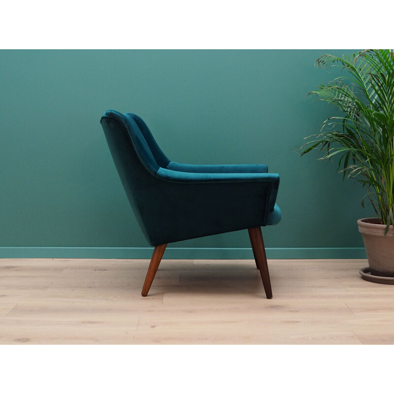 Vintage teak ang green velvet amrchair, Denmark, 1970s