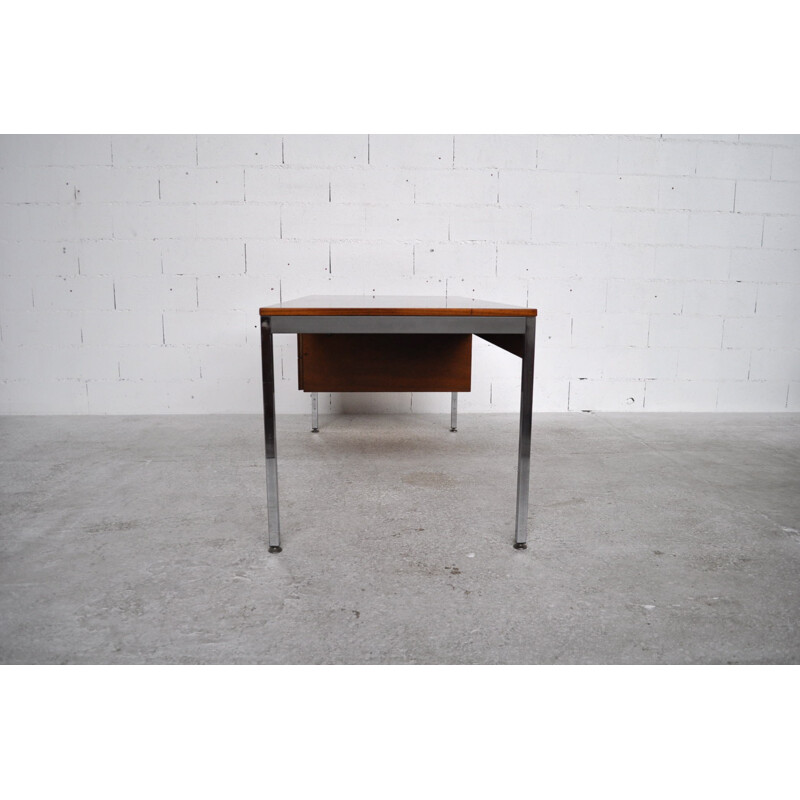 French EFA desk in walnut and chromed metal, Georges FRYDMAN - 1960s