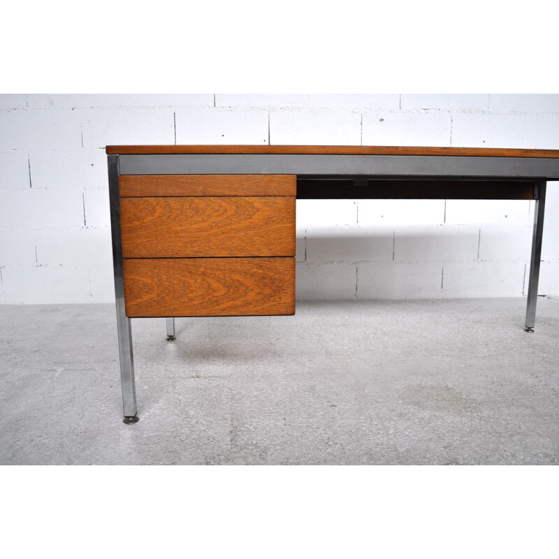 French EFA desk in walnut and chromed metal, Georges FRYDMAN - 1960s