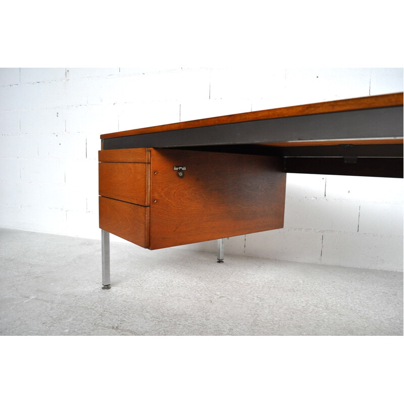French EFA desk in walnut and chromed metal, Georges FRYDMAN - 1960s