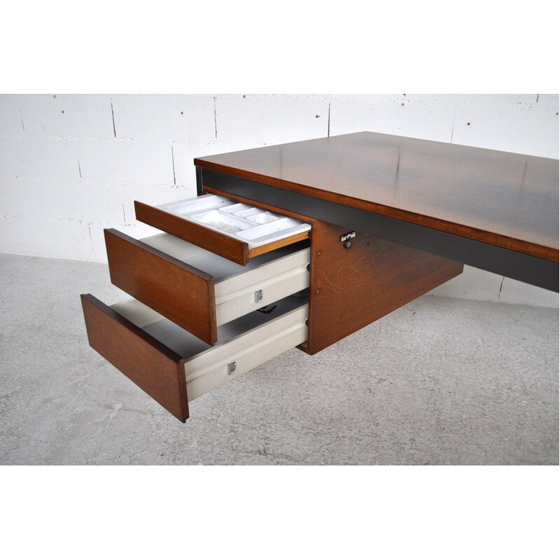 French EFA desk in walnut and chromed metal, Georges FRYDMAN - 1960s