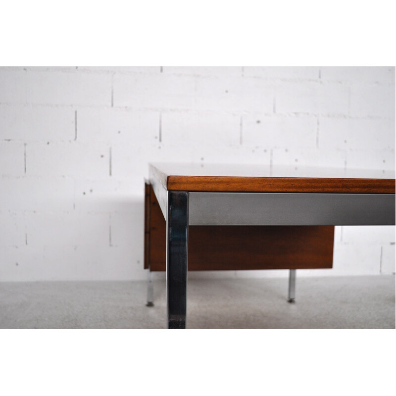 French EFA desk in walnut and chromed metal, Georges FRYDMAN - 1960s