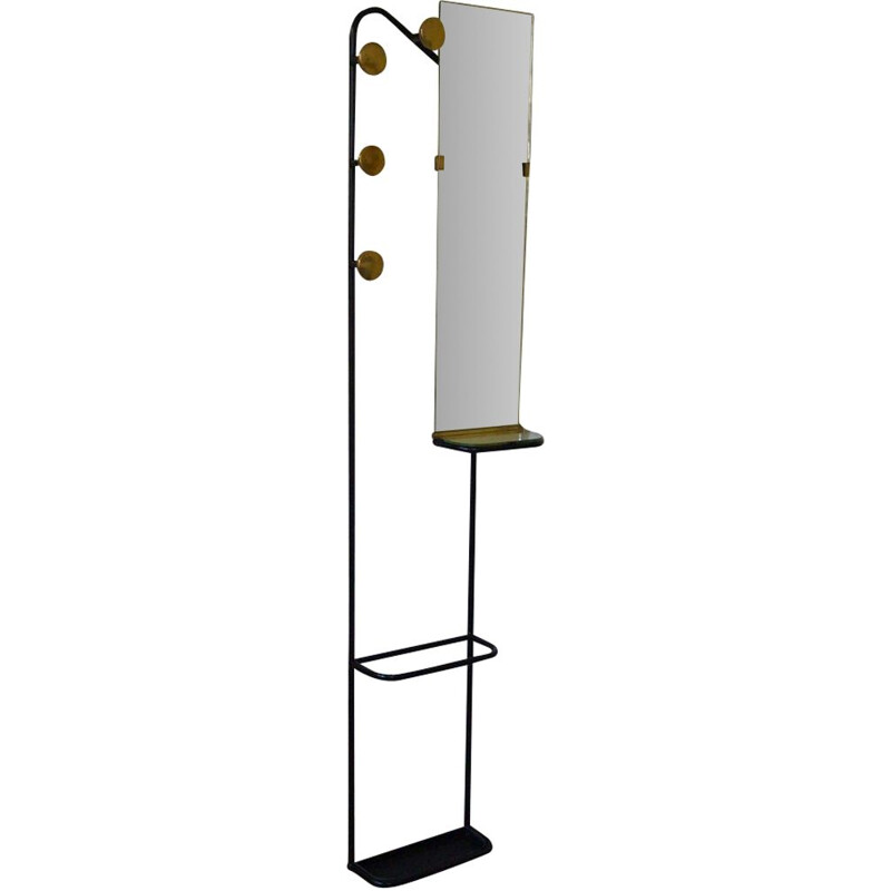 Brass and steel wall-mounted vintage coat rack, 1950's