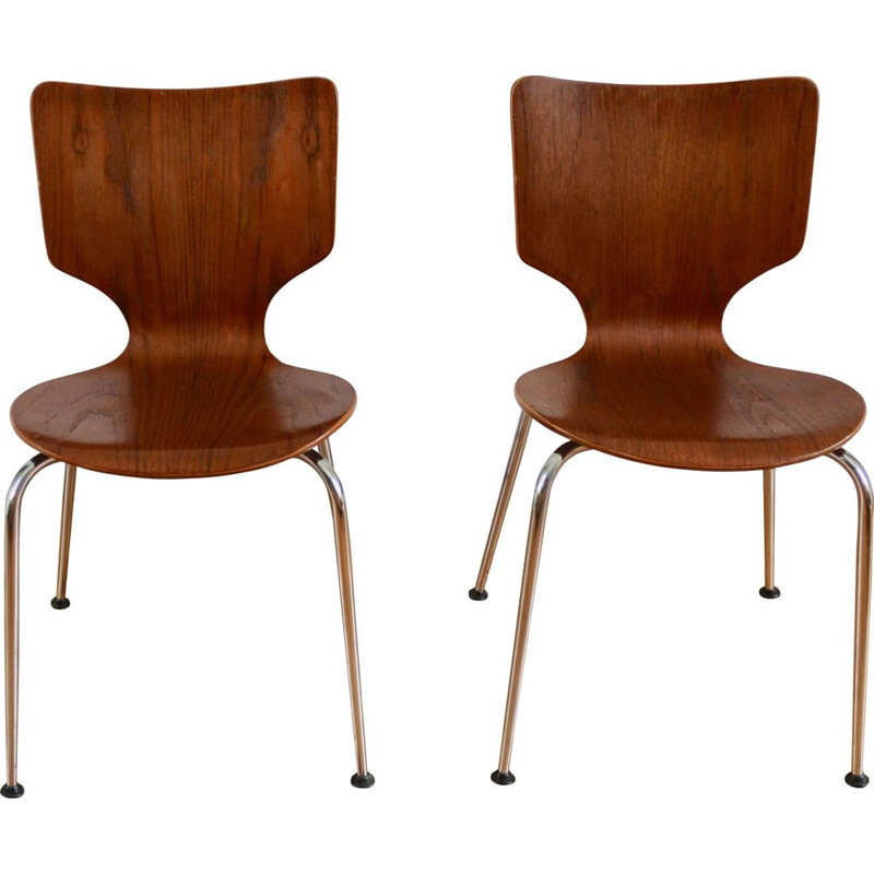 Paire de chaises scandinave vintage en teck et chrome 1960