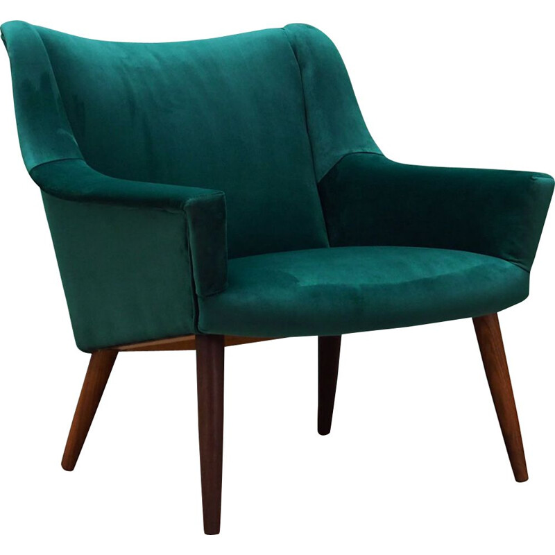 Vintage teak ang green velvet amrchair, Denmark, 1970s