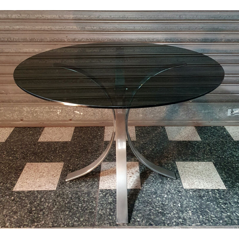 Vintage dining table by Osvaldo Borsani for Roche Bobois in metal and smoked glass, 1970s