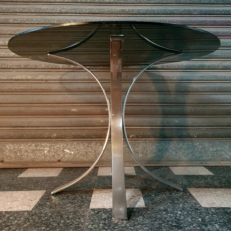 Vintage dining table by Osvaldo Borsani for Roche Bobois in metal and smoked glass, 1970s