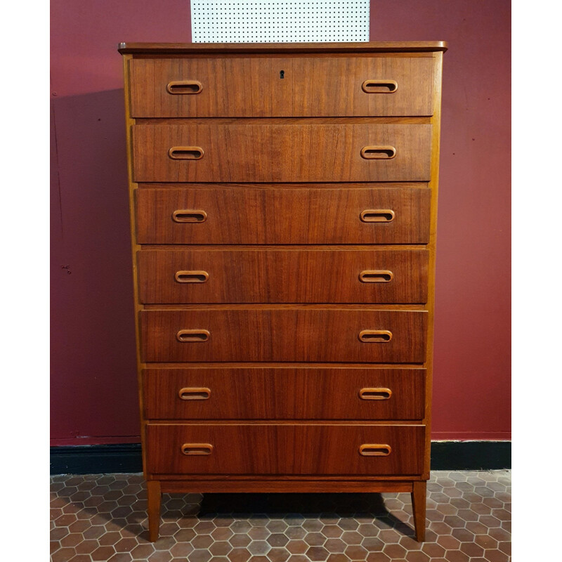 Scandinavian teak 7-drawer vintage chest of drawers, Denmark, 1960