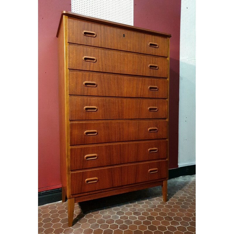 Scandinavian teak 7-drawer vintage chest of drawers, Denmark, 1960