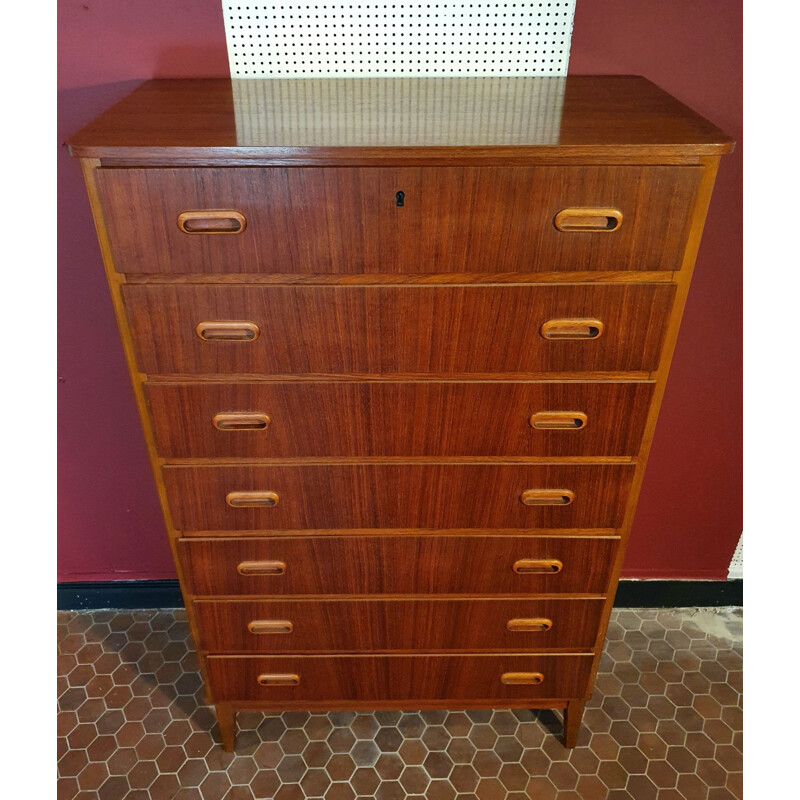 Scandinavian teak 7-drawer vintage chest of drawers, Denmark, 1960