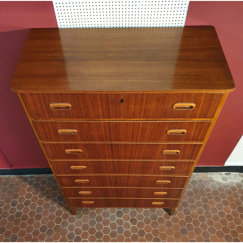 Scandinavian teak 7-drawer vintage chest of drawers, Denmark, 1960