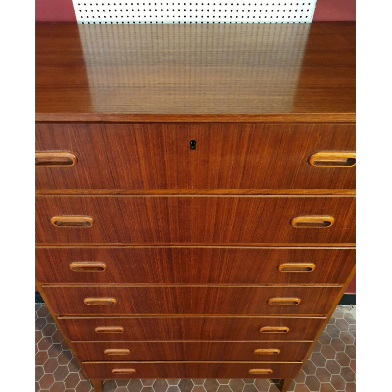 Scandinavian teak 7-drawer vintage chest of drawers, Denmark, 1960