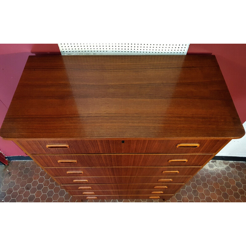 Scandinavian teak 7-drawer vintage chest of drawers, Denmark, 1960