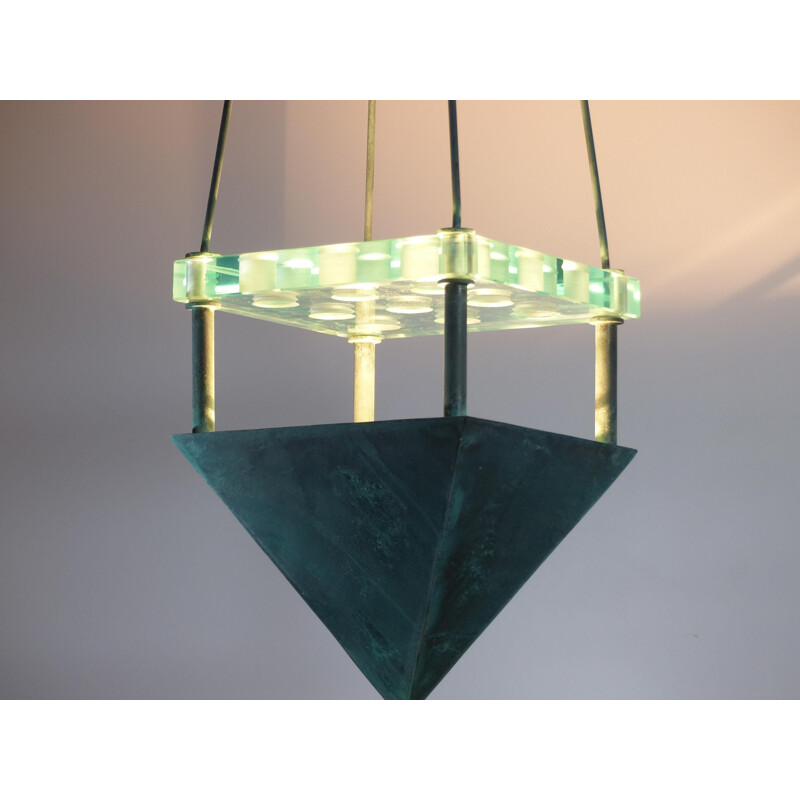 Vintage bronze and glass pendant by Elin Raaberg Nielsen for Vistosi Murano 