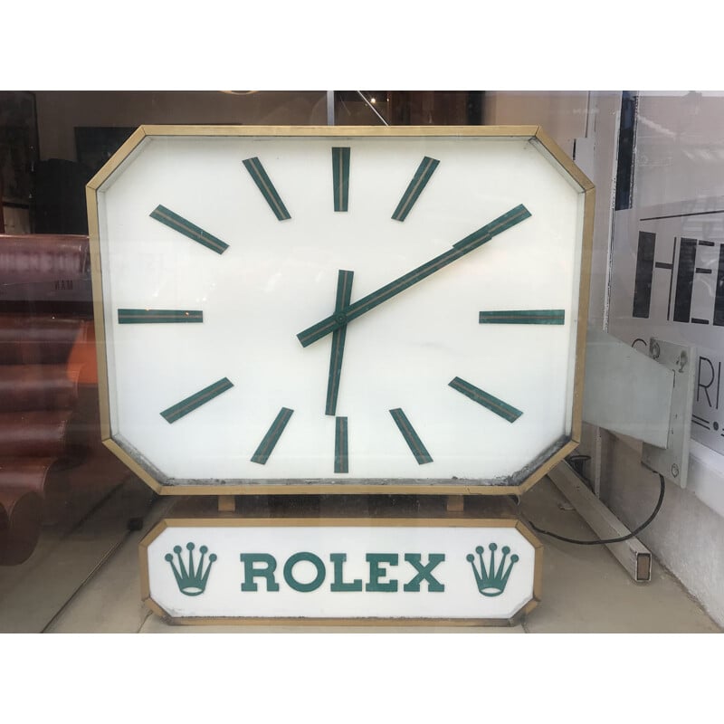 Horloge vintage Duoface en laiton et plexiglas par Rolex, 1970