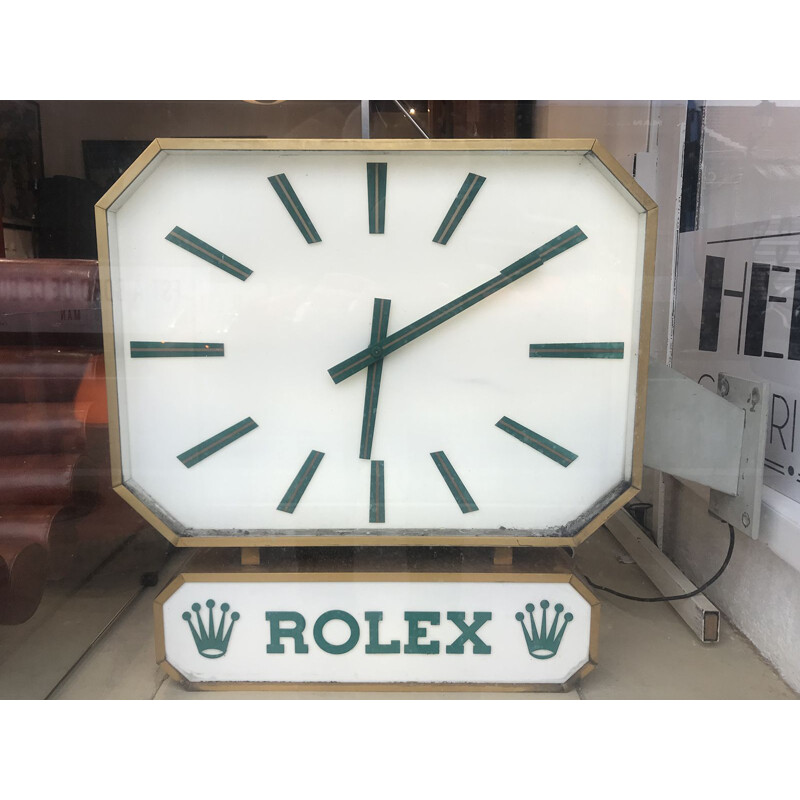 Vintage brass and Plexiglas Duoface clock by Rolex, 1970