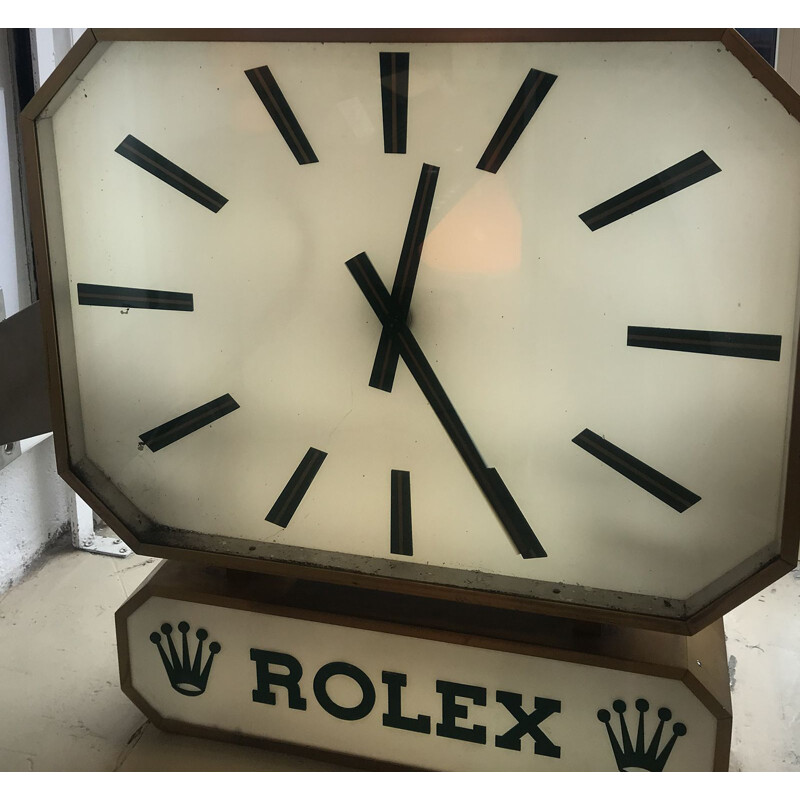 Horloge vintage Duoface en laiton et plexiglas par Rolex, 1970