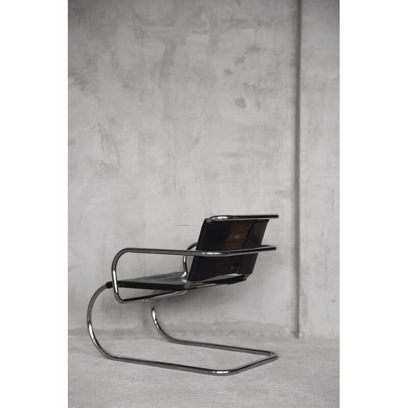 Chaise vintage Bauhaus en tube d'acier chromé et cuir allemand de Franco Albini pour Tecta, 1950