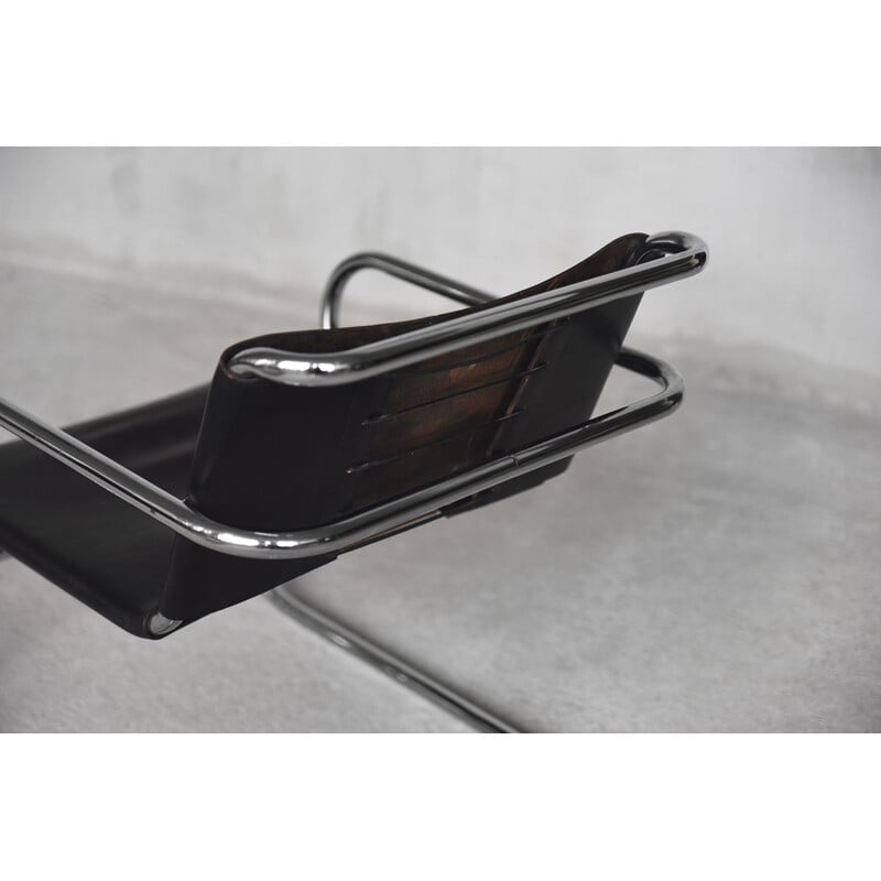 Chaise vintage Bauhaus en tube d'acier chromé et cuir allemand de Franco Albini pour Tecta, 1950
