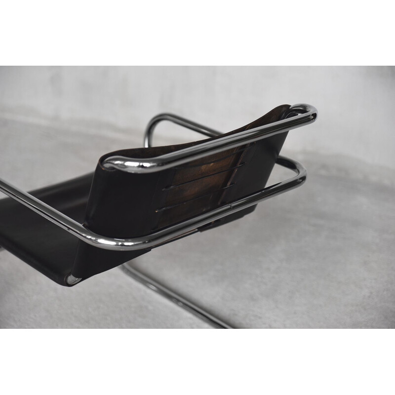 Cadeira Vintage Bauhaus em tubo de aço cromado e pele alemã por Franco Albini para Tecta, 1950