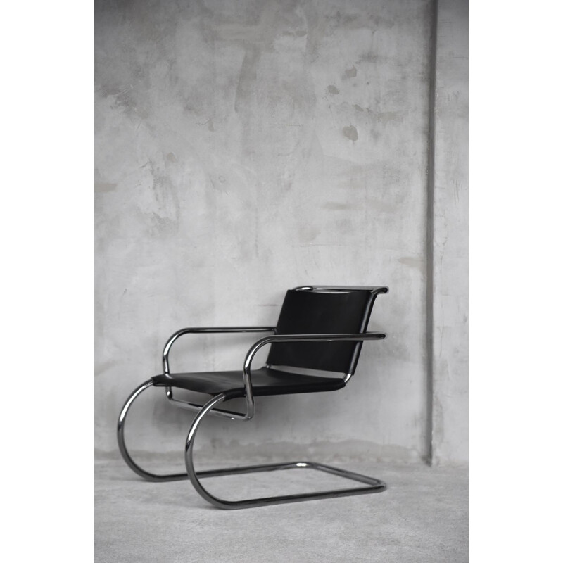 Vintage Bauhaus stoel in verchroomde stalen buis en Duits leer door Franco Albini voor Tecta, 1950