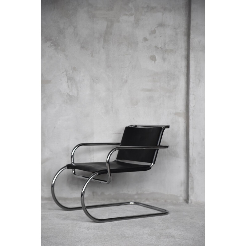 Vintage German leather cantilever chrome-plated tubular steel Bauhaus chair by Franco Albini for Tecta, 1950s