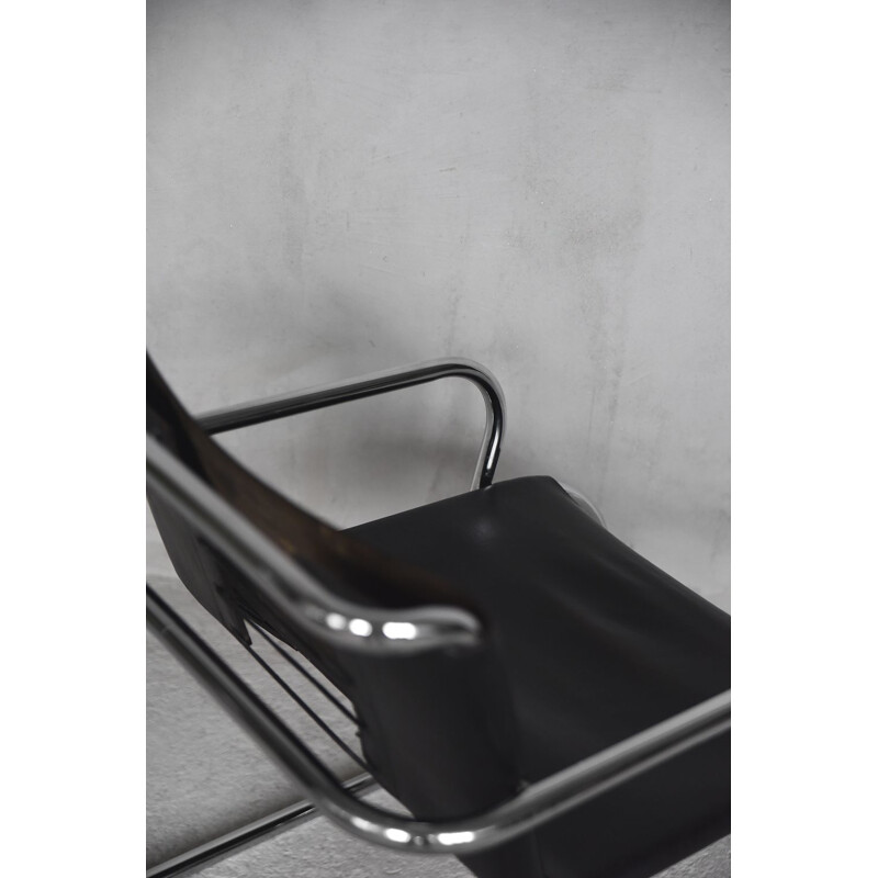 Sedia Bauhaus vintage in tubo d'acciaio cromato e pelle tedesca di Franco Albini per Tecta, 1950