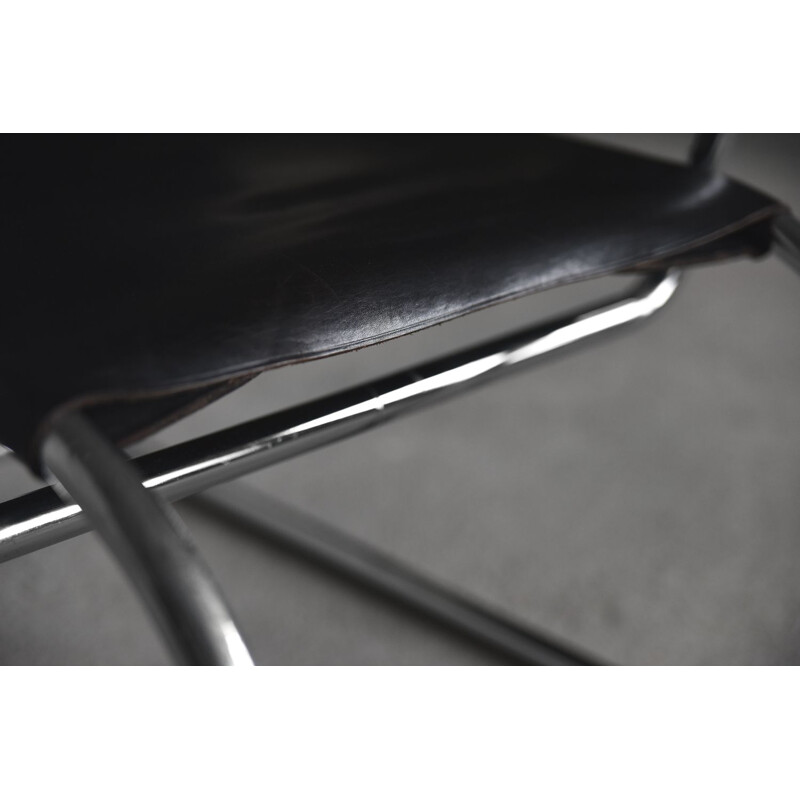 Vintage German leather cantilever chrome-plated tubular steel Bauhaus chair by Franco Albini for Tecta, 1950s