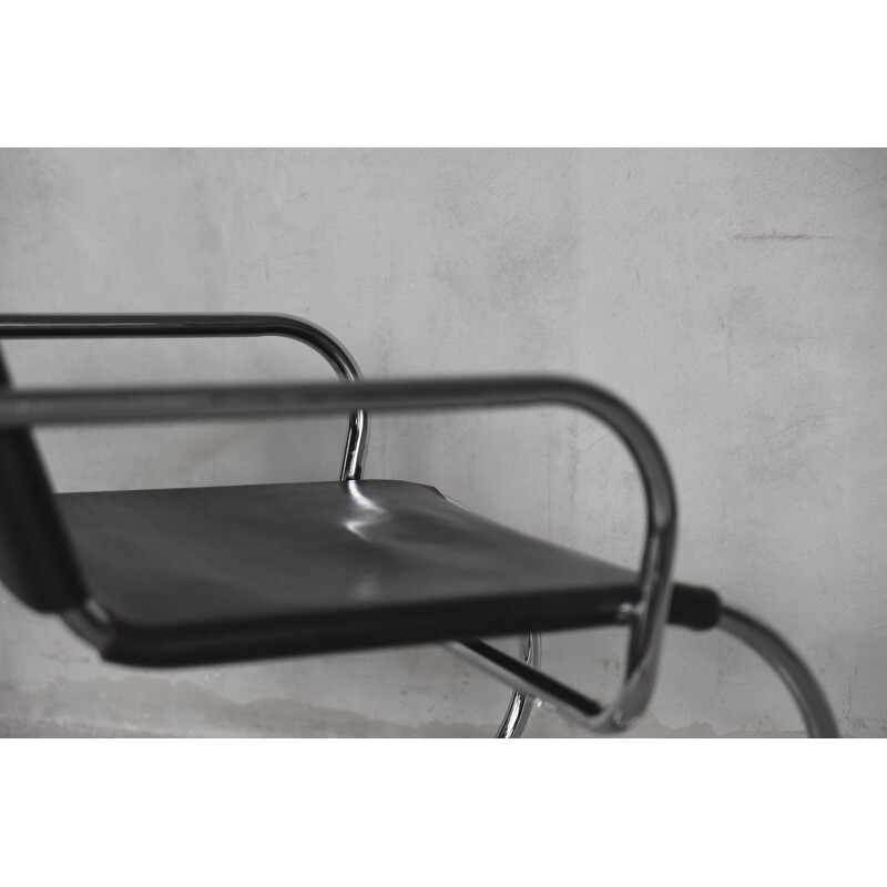 Vintage Bauhaus Stuhl aus verchromtem Stahlrohr und deutschem Leder von Franco Albini für Tecta, 1950