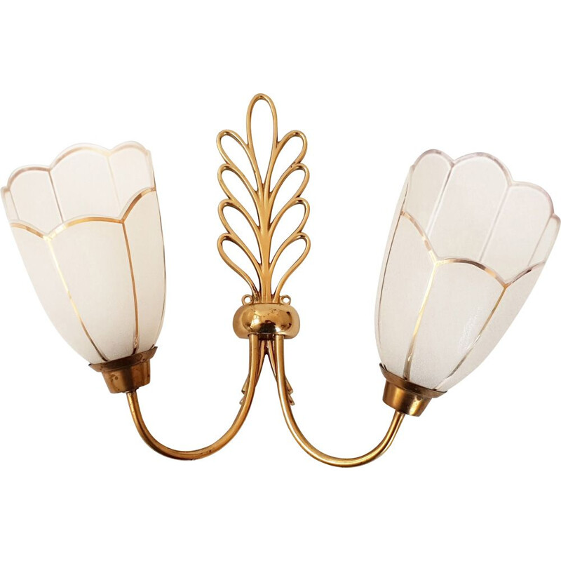Vintage wall lamp in gilded brass and glass, France 1950
