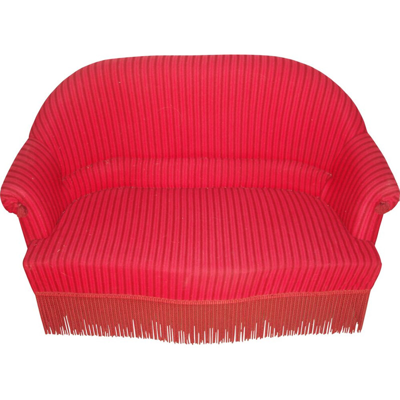 Canapé vintage 2 places en velours rouge