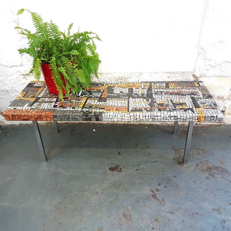 Vintage terrazzo, wood and steel coffee table, 1960