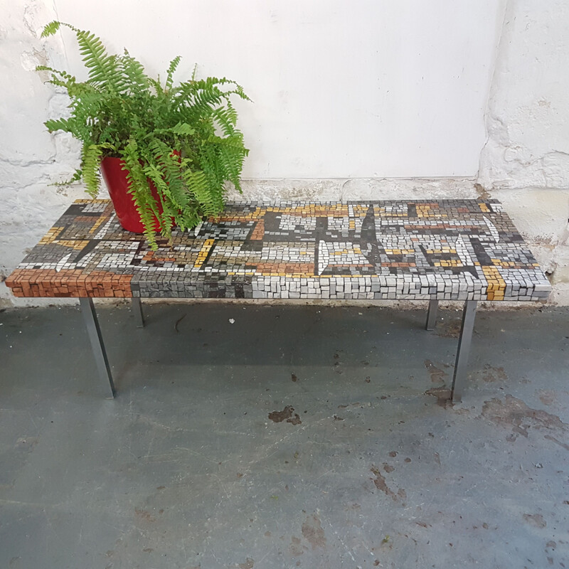 Vintage terrazzo, wood and steel coffee table, 1960