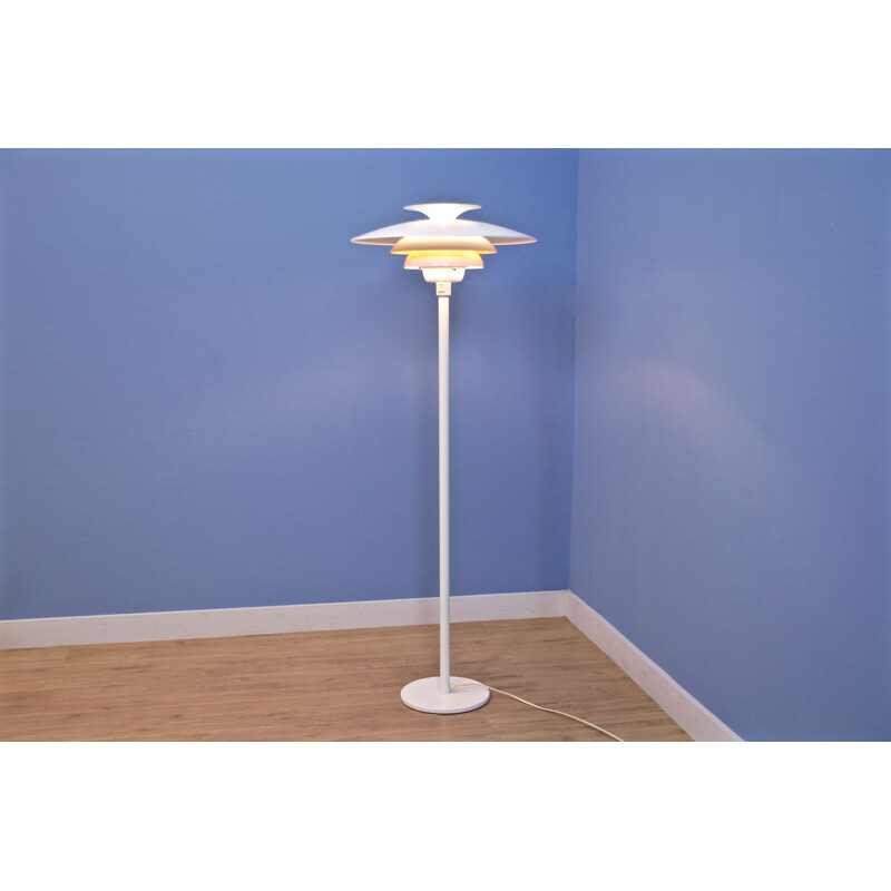 Vintage Danish floor lamp in white with orange accent by Jeka Metaltryk, 1970s