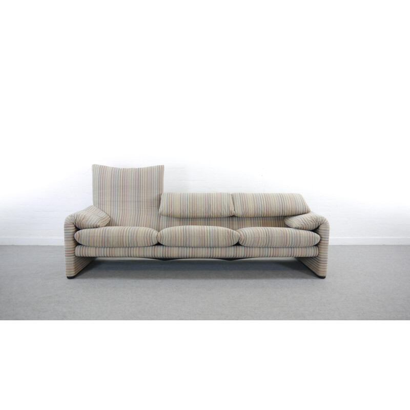 Vintage Maralunga 3-Seat Sofa in striped colored fabric by Vico Magistretti for Cassina 