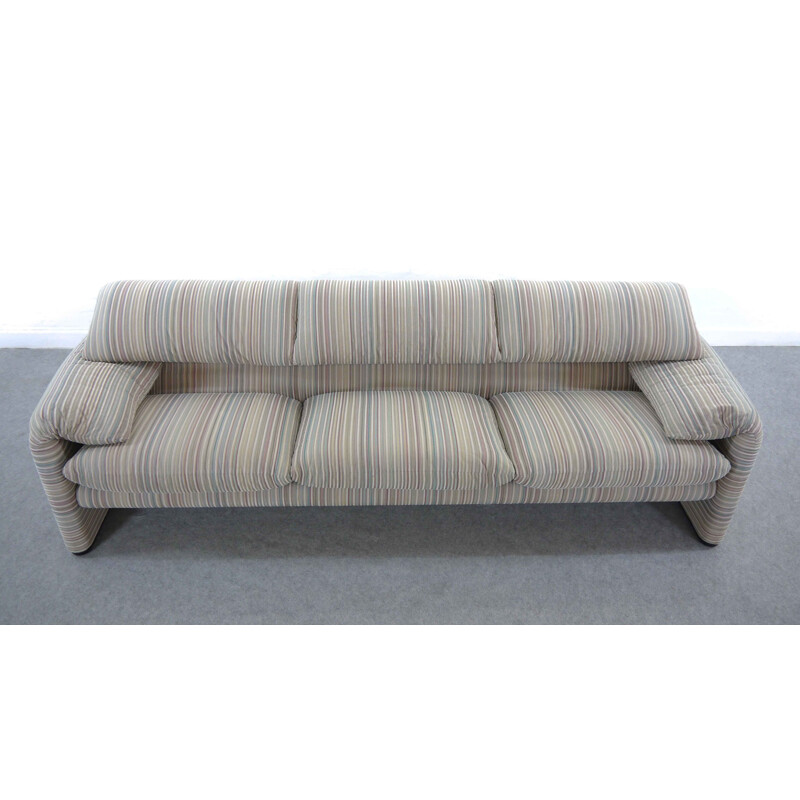 Vintage Maralunga 3-Seat Sofa in striped colored fabric by Vico Magistretti for Cassina 