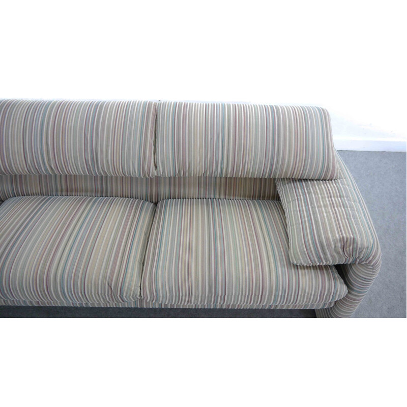 Vintage Maralunga 3-Seat Sofa in striped colored fabric by Vico Magistretti for Cassina 