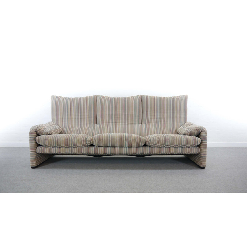 Canapé vintage Maralunga 3 places en tissu coloré rayé par Vico Magistretti pour Cassina 