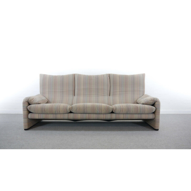 Vintage Maralunga 3-Seat Sofa in striped colored fabric by Vico Magistretti for Cassina 