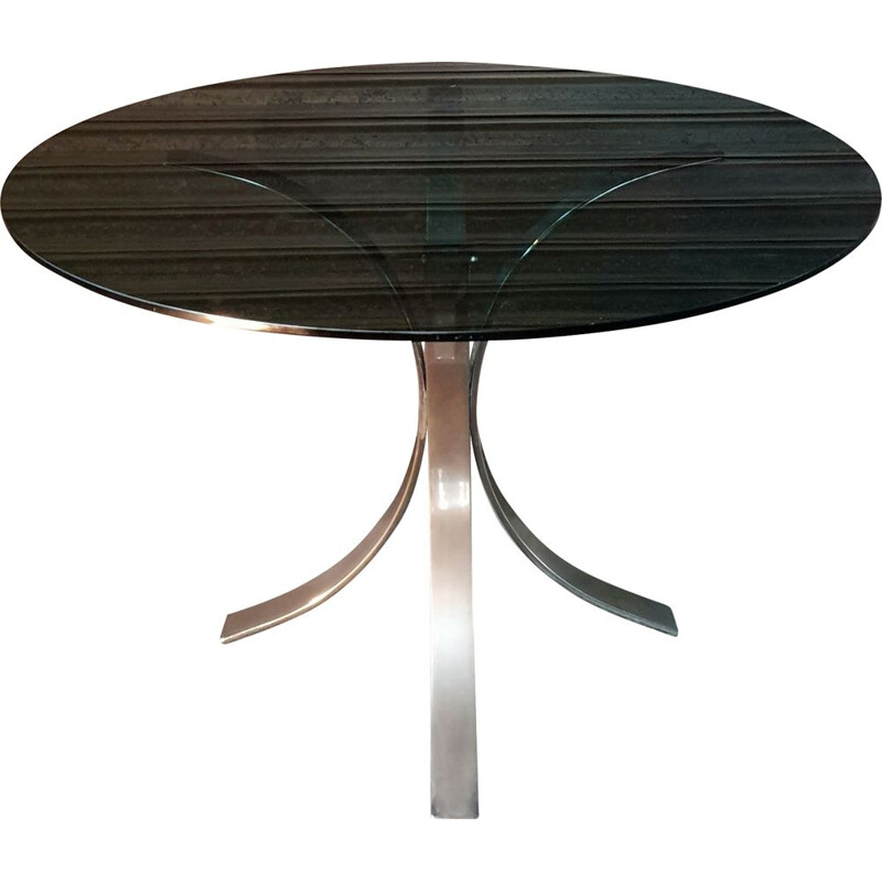 Vintage dining table by Osvaldo Borsani for Roche Bobois in metal and smoked glass, 1970s
