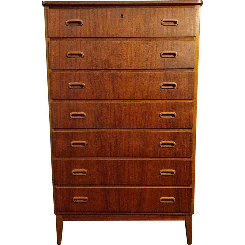 Scandinavian teak 7-drawer vintage chest of drawers, Denmark, 1960