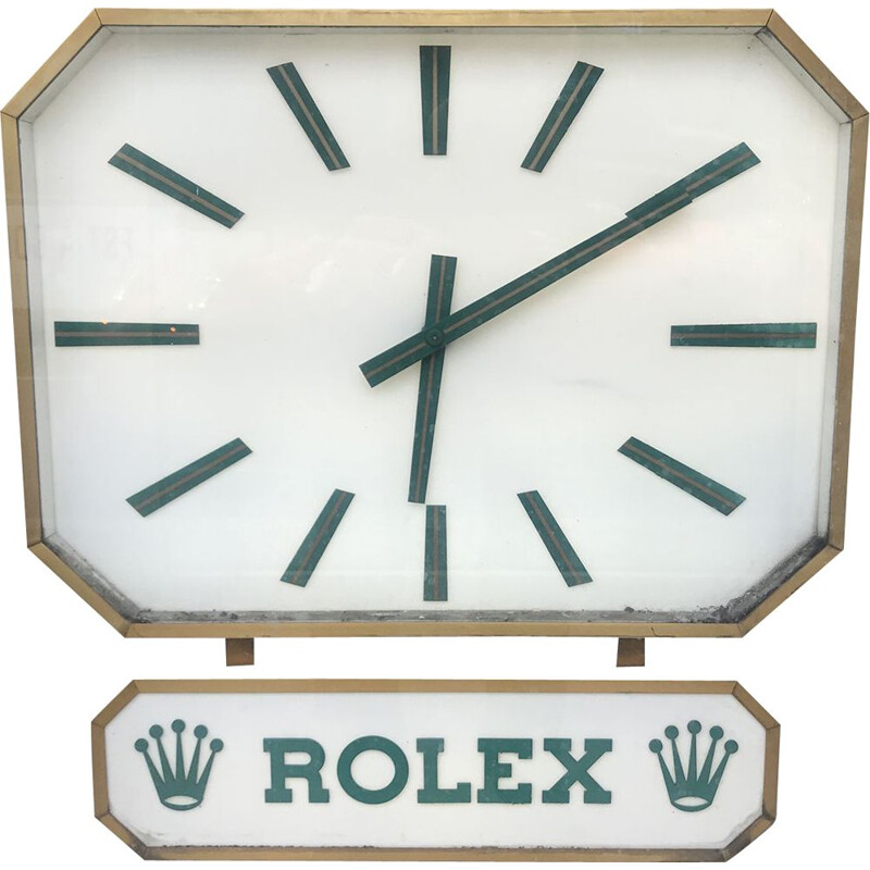 Horloge vintage Duoface en laiton et plexiglas par Rolex, 1970