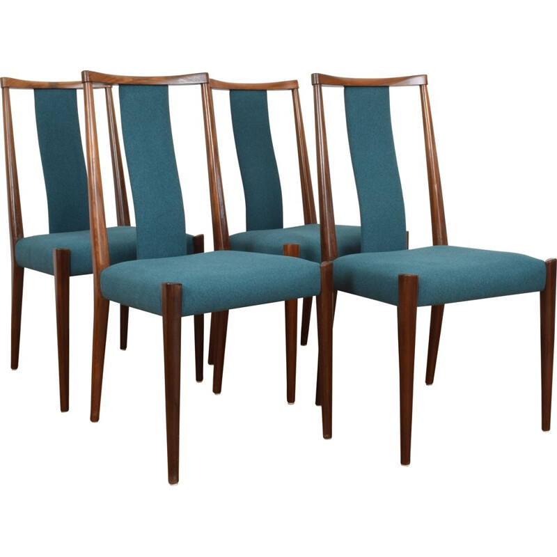 Set of 4 vintage Danish green teak chairs, 1960