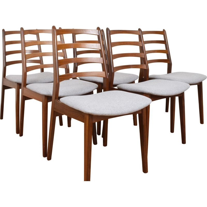 Set of 6 vintage grey Danish teak dining chairs, 1960s