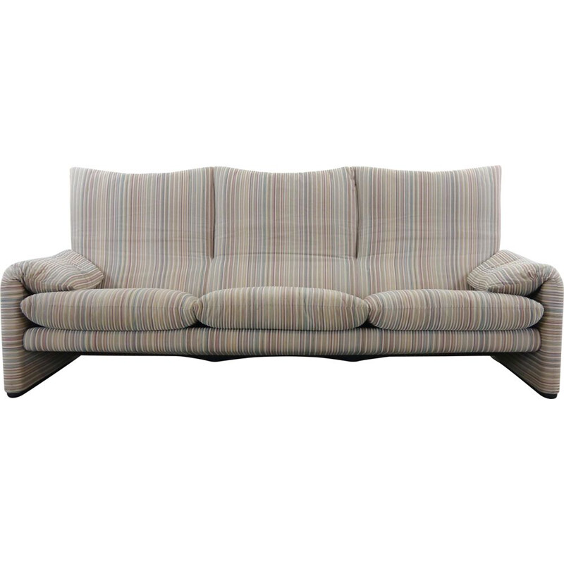 Vintage Maralunga 3-Seat Sofa in striped colored fabric by Vico Magistretti for Cassina 