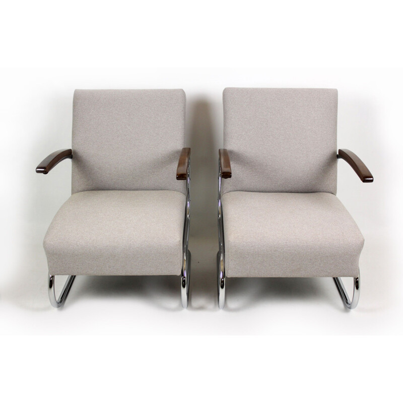 Pair of vintage cantilever S-411 armchairs by W. H. Gispen for Mücke Melder, 1930s