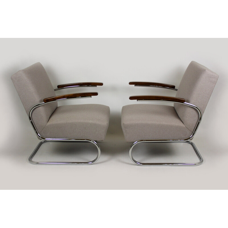 Pair of vintage cantilever S-411 armchairs by W. H. Gispen for Mücke Melder, 1930s