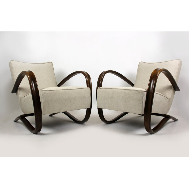 Vintage pair of H-269 armchairs by Jindrich Halabala for UP Závody, 1930s