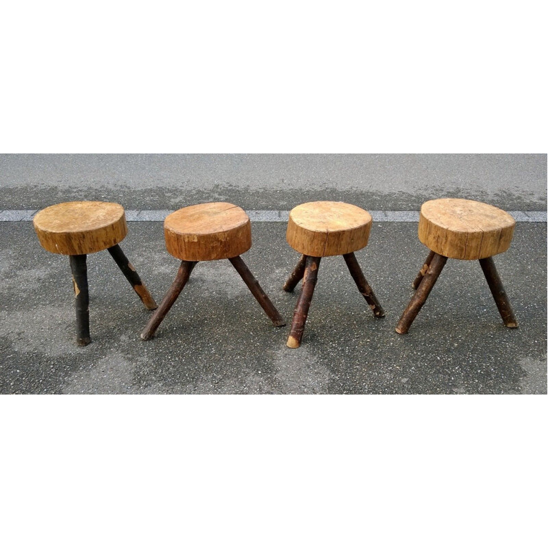 Set of 4 brutalist tripod stools, 1950